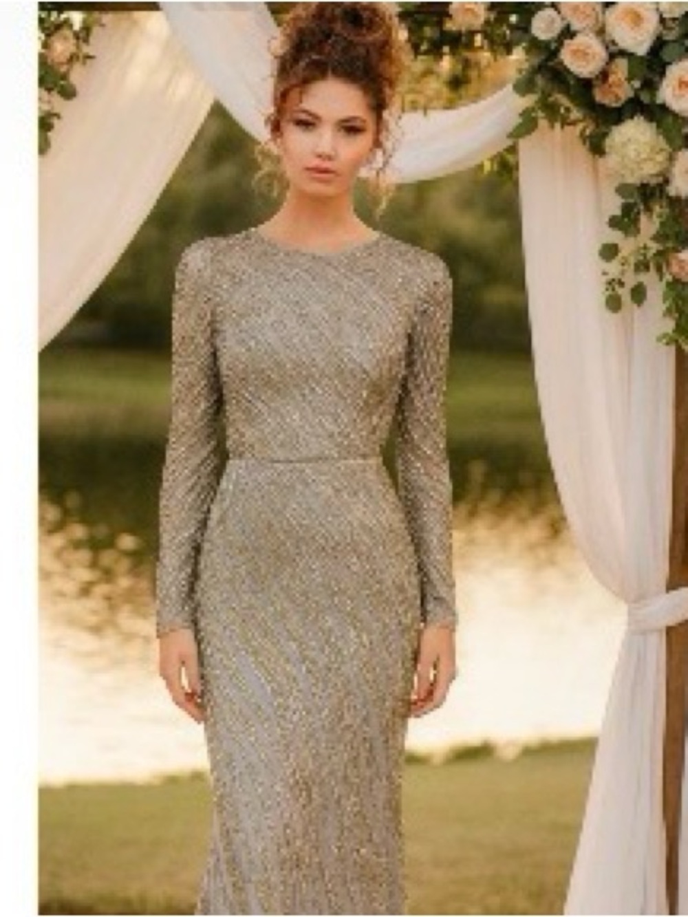 NWT Mac Duggal 5240 Beaded Long Sleeve Gown Sz 4